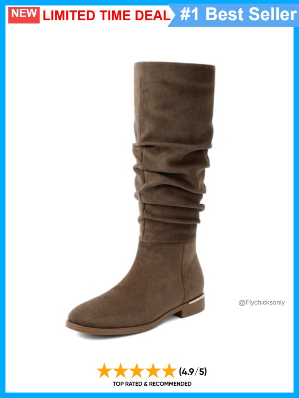 Faux Suede Ruched Knee High Boots Women Round Toe Flat Slouchy